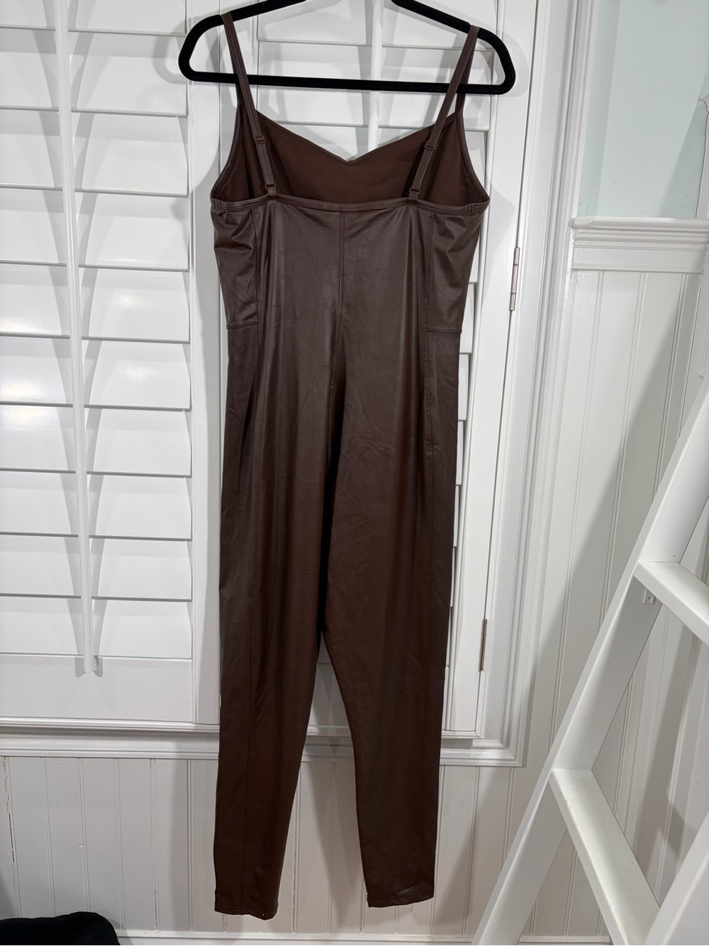 NWT aerie Offline Real Luxe Chocolate Brown Faux-Leather Slim Jumpsuit (L) - Picture 9 of 9